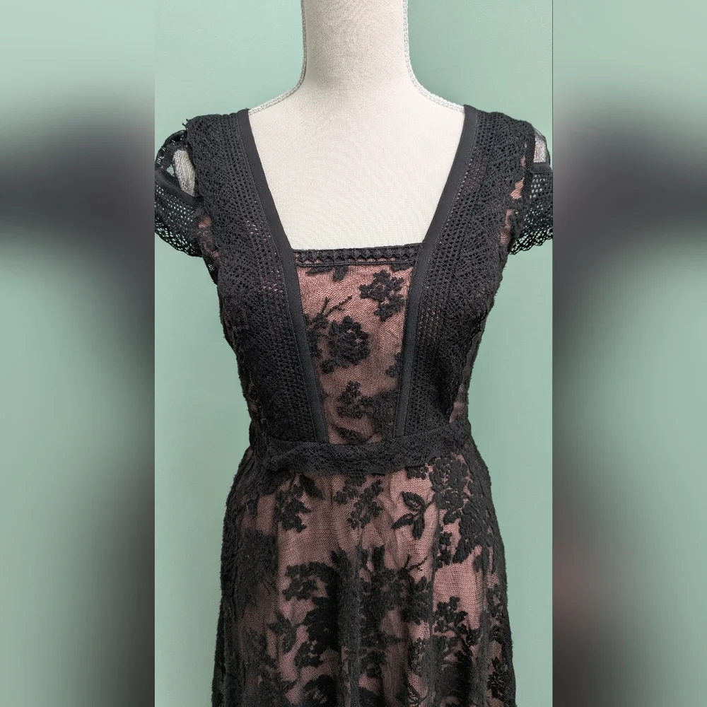 Moulinette Soeurs Black Pink Lace Malia Dress, Size 2 - Picture 3 of 9